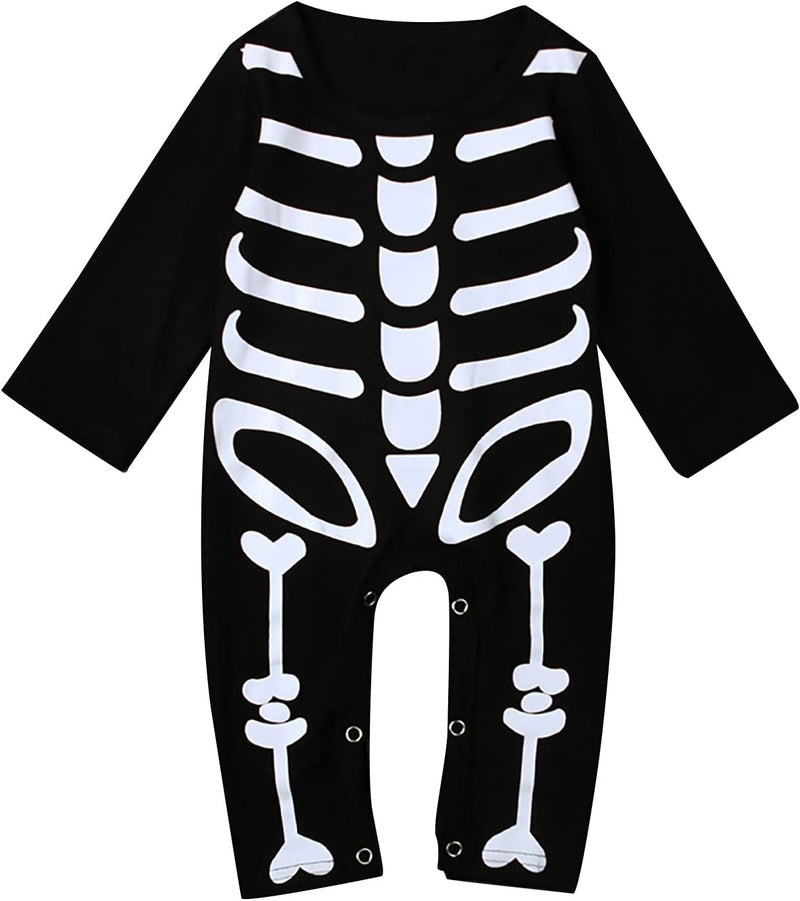 woobles Baby Tattoo Sleeve Skeleton Romper Bodysuit One-Piece Jumpsuit Toddler Infant Boy Girl Halloween Outfit Clothes (Black, 6-9Month) - Image 1