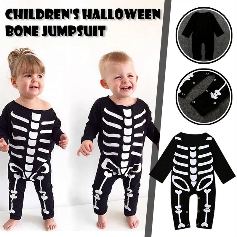 woobles Baby Tattoo Sleeve Skeleton Romper Bodysuit One-Piece Jumpsuit Toddler Infant Boy Girl Halloween Outfit Clothes (Black, 6-9Month) - Image 2