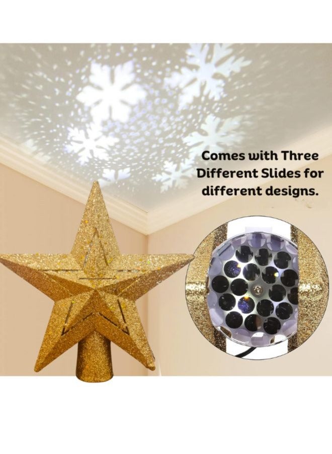Christmas Tree Topper Lighted LED Rotating Projector 3D Glitter Gold Star Tree Topper for Christmas Tree Decorations-3 Modes (USB Powered) - Image 2