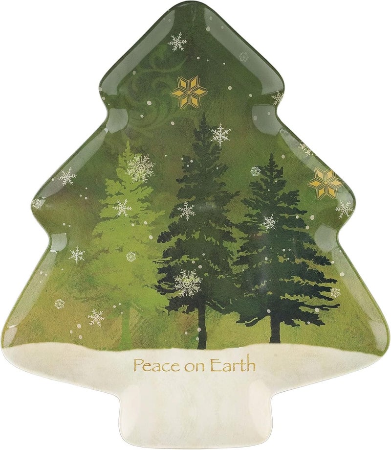 UP UPware Peace on Earth Christmas Tree Shaped Melamine Dinner Plates Festive Holiday Party Plates Christmas Decor for Festive Meals Snacks and Desserts Green 1075 x 95 Inch Set of 4 - Image 4