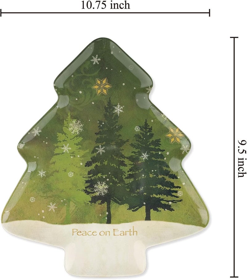 UP UPware Peace on Earth Christmas Tree Shaped Melamine Dinner Plates Festive Holiday Party Plates Christmas Decor for Festive Meals Snacks and Desserts Green 1075 x 95 Inch Set of 4 - Image 3