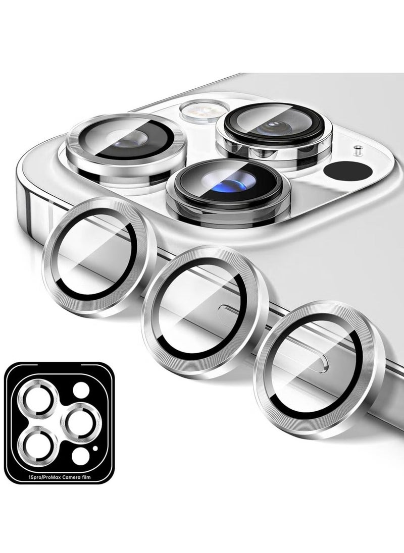 Raxoom Camera Lens Protector for iPhone 16 Pro/iPhone 16 Pro Max â€“ Tempered Glass Camera Cover with Automatic Alignment Metal Rings, HD Anti-Scratch Protection â€“ Silver - Image 1