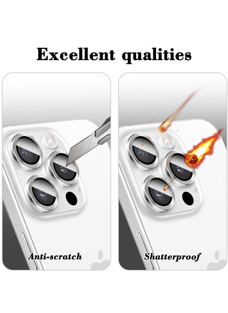 Raxoom Camera Lens Protector for iPhone 16 Pro/iPhone 16 Pro Max â€“ Tempered Glass Camera Cover with Automatic Alignment Metal Rings, HD Anti-Scratch Protection â€“ Silver - Image 4