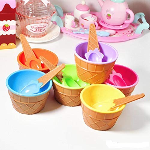 KPS New Plastic iceCream Cup Solid Ice Cream Cone Shape Bowl with Spoon Set 68 fl MulticolourPack of 2 - Image 5