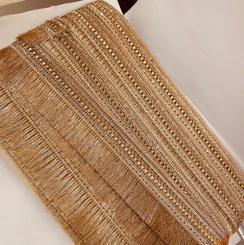 DIVERTS 4.5 CM Width Fringe/Latkan/Kiran Patti Lace for Saree Border, Dress Designing, Blouse, Kurti, Dupatta, Embroidery, DIY & Craft (Rose Gold, 18M/Roll) - Image 1