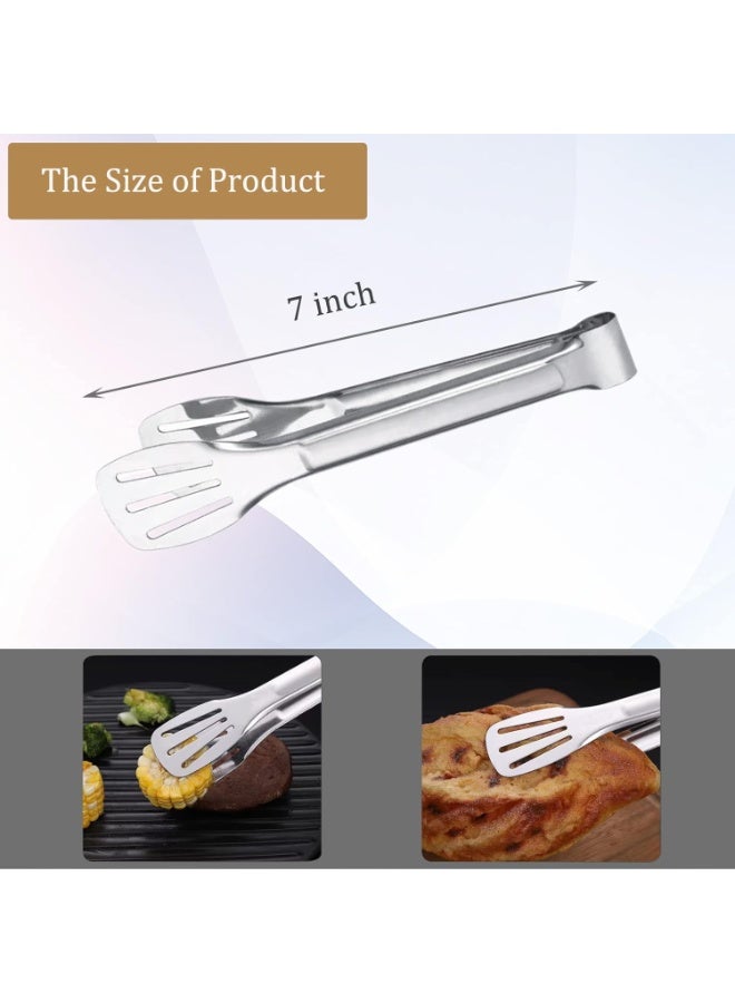 6PCS 7 Inch Stainless Steel Serving Tongs, Small Buffet Food Tongs, Kitchen Utensils for Cooking, Salad, BBQ, Toast and Steak Serving - Image 4