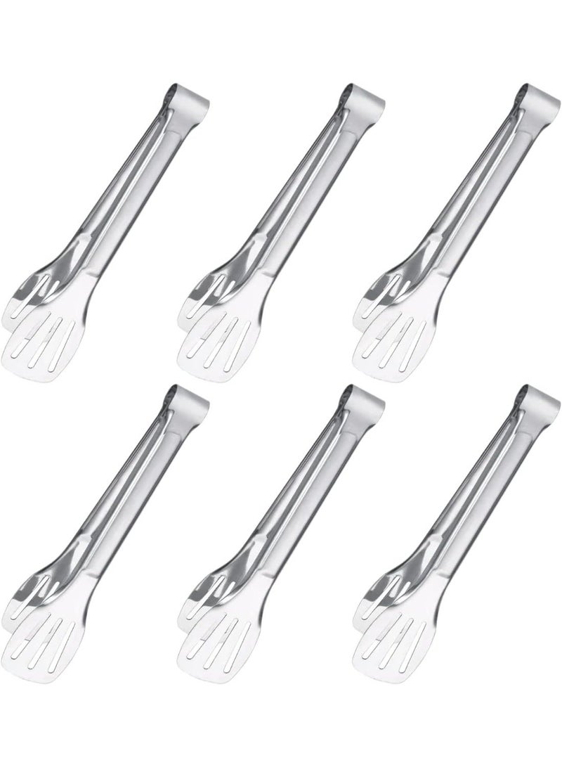 6PCS 7 Inch Stainless Steel Serving Tongs, Small Buffet Food Tongs, Kitchen Utensils for Cooking, Salad, BBQ, Toast and Steak Serving - Image 1