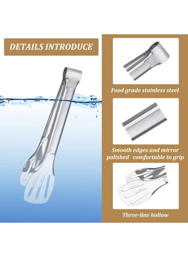 6PCS 7 Inch Stainless Steel Serving Tongs, Small Buffet Food Tongs, Kitchen Utensils for Cooking, Salad, BBQ, Toast and Steak Serving - Image 2