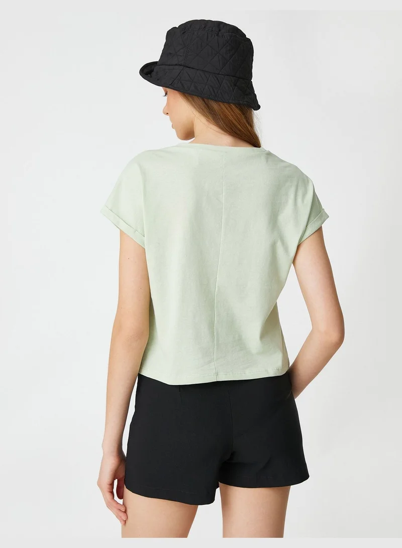 KOTON Embroidered Crew Neck Short Sleeve T-Shirt