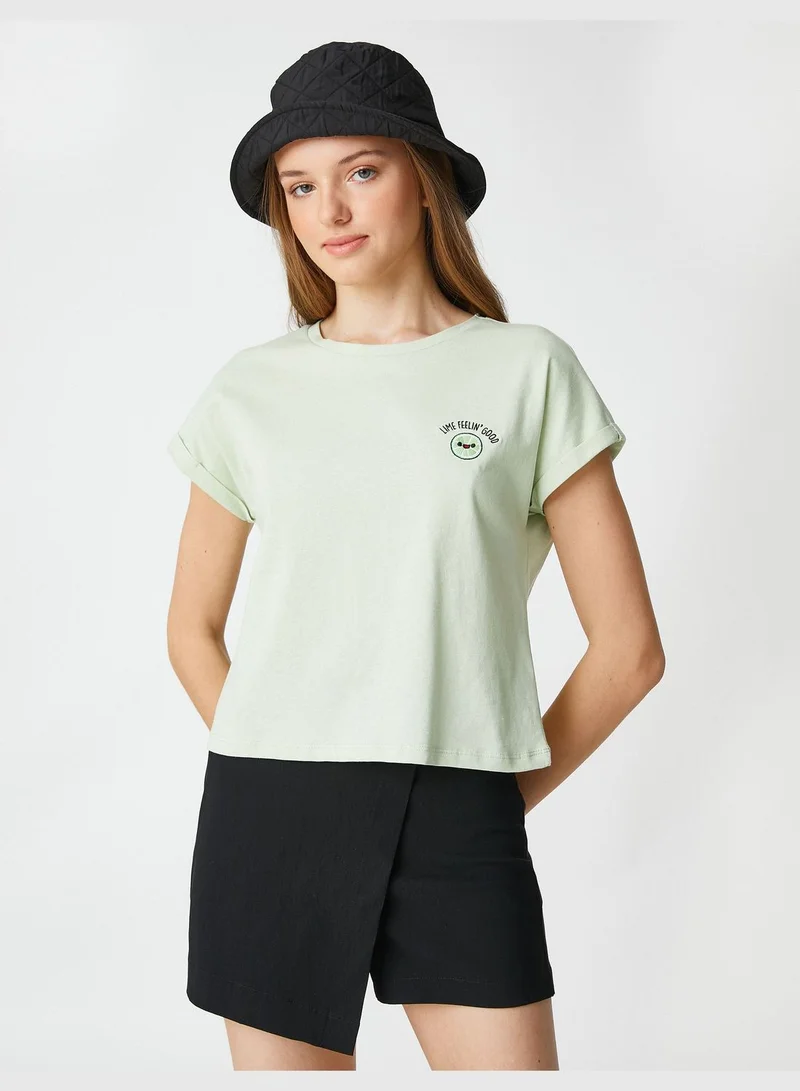 KOTON Embroidered Crew Neck Short Sleeve T-Shirt