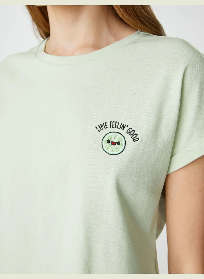KOTON Embroidered Crew Neck Short Sleeve T-Shirt