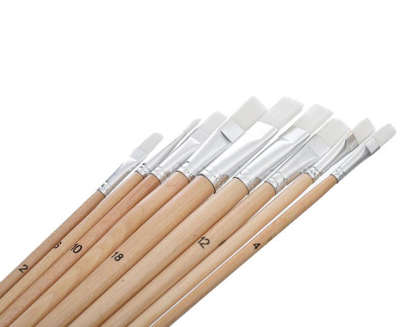 WK Model A0427F Flat Brush Set - 9 Pieces Sizes 2-16, Synthetic Bristles for Acrylic and Watercolor Painting, Durable Handles - Assorted - Image 3