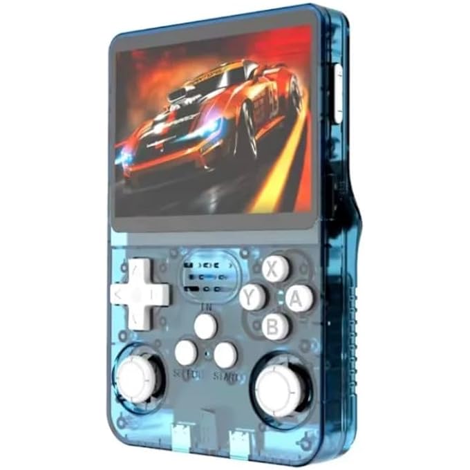 RETRO HANDHELD GAME CONSOLE R36S, 64GB, 15000+ PRELOADED GAMES, 3-INCH IPS SCREEN, TRANSPARENT BLUE