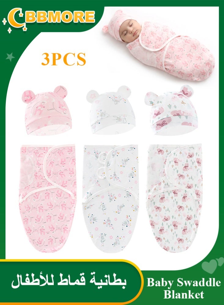 BBMORE 3 Pack Baby Swaddle Wrap, Swaddle Blanket for Newborn and Infant, Adjustable Velcro Swaddling Set for Boy and Girl, Soft Cotton Baby Sleep Sack, Helps Calm Startle Reflex, 0-3 Months - Image 1