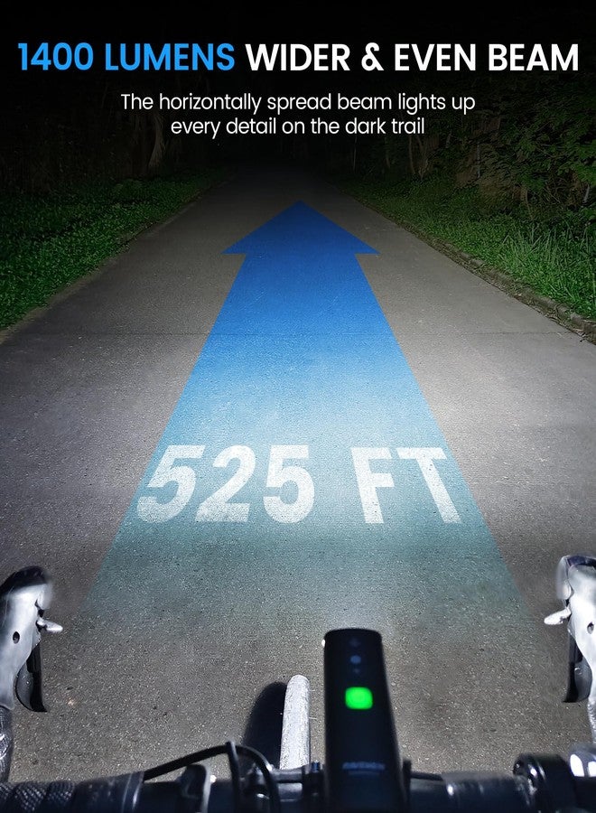 RAVEMEN K1400 Bike Headlight, 1400 Lumen Bike Front Light with Auto ON/Off and Sensor for High/Low Ambient Light IPX7 Waterproof USB C for Day Night Riding, 2 Mounting Options - Image 2