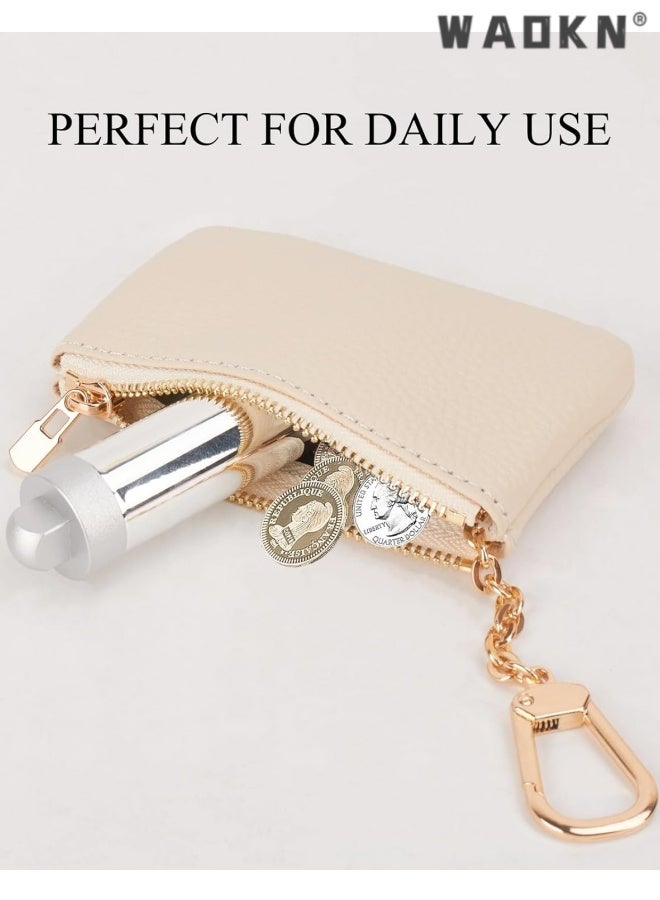 WAOKN Full Grain Leather Coin Purse With Key Chain - Small Change Purse Card Holder Keychain Pouch Wallet for Women and Men ,Mini ultra-thin storage wallet,Waterproof, ultra light, wear-resistant,11*7*1.5cm,white. - Image 4