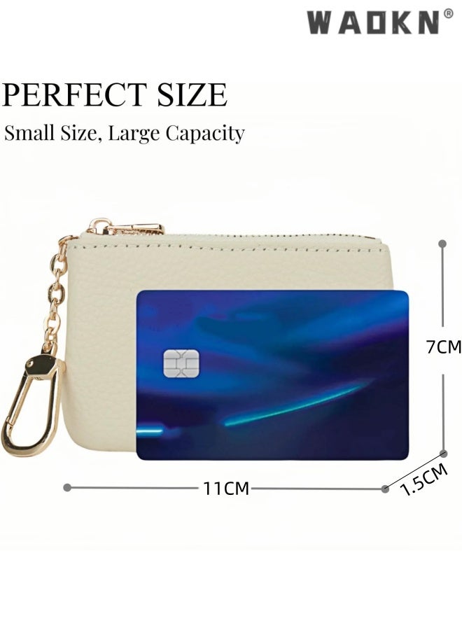 WAOKN Full Grain Leather Coin Purse With Key Chain - Small Change Purse Card Holder Keychain Pouch Wallet for Women and Men ,Mini ultra-thin storage wallet,Waterproof, ultra light, wear-resistant,11*7*1.5cm,white. - Image 5