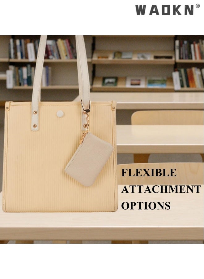 WAOKN Full Grain Leather Coin Purse With Key Chain - Small Change Purse Card Holder Keychain Pouch Wallet for Women and Men ,Mini ultra-thin storage wallet,Waterproof, ultra light, wear-resistant,11*7*1.5cm,white. - Image 3
