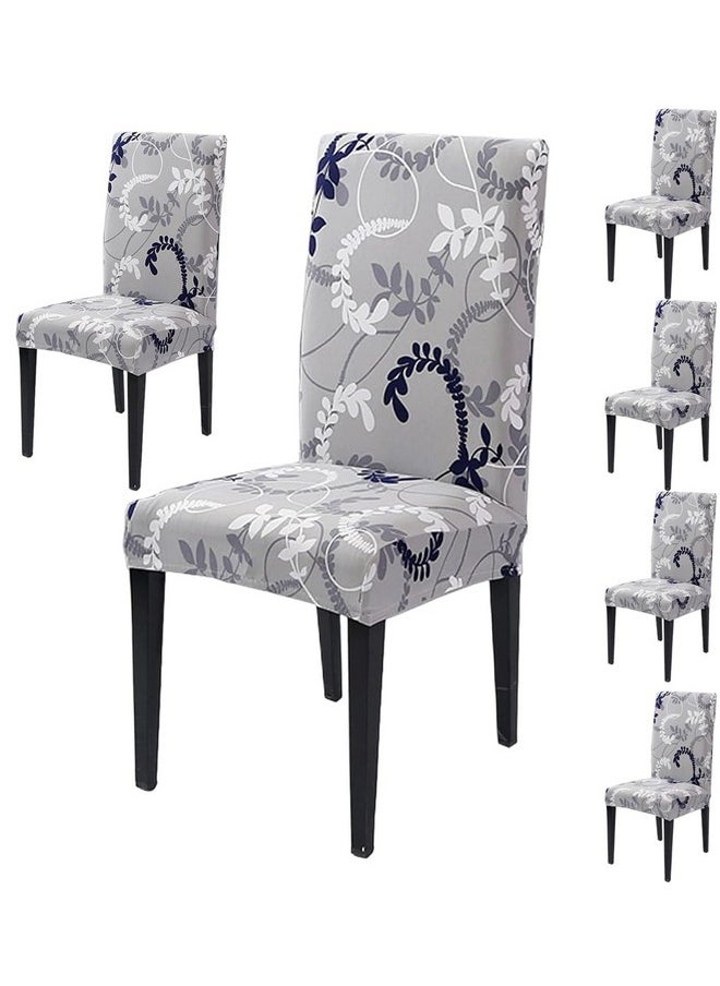 Styleys Styleys Elastic Chair Cover Stretch Removable Washable Short Dining Chair Cover Protector Seat Slipcover (Set of 6, Leaves Grey, SD3213)  - Image 1