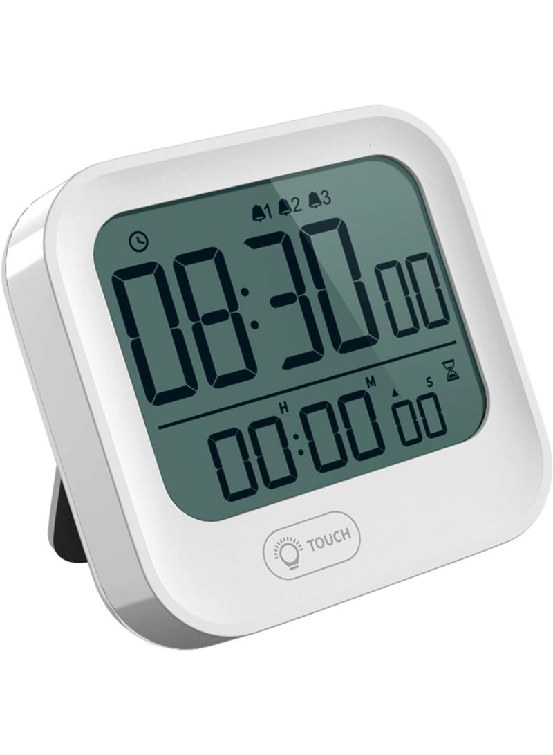 Excefore Digital Pomodoro Timer and Alarm Clock, Loud Kitchen Countdown Timer Desk Stopwatch, Magnetic Programmable Table Timer Tomato Clock for Productivity Time Management, 12/24H, White Backlight, Vibration - Image 1