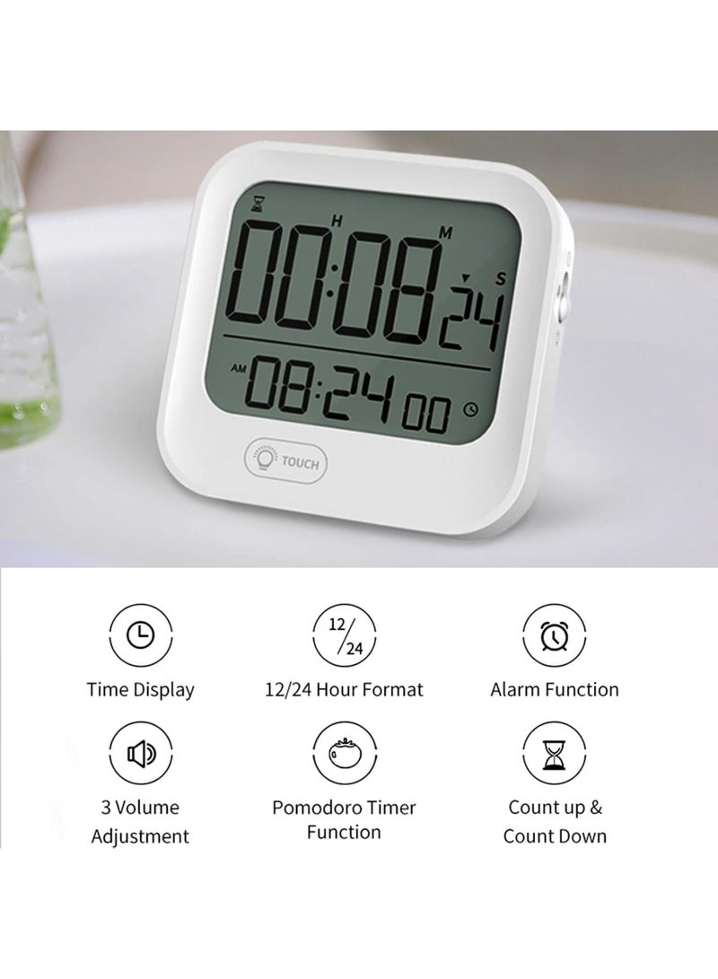 Excefore Digital Pomodoro Timer and Alarm Clock, Loud Kitchen Countdown Timer Desk Stopwatch, Magnetic Programmable Table Timer Tomato Clock for Productivity Time Management, 12/24H, White Backlight, Vibration - Image 3
