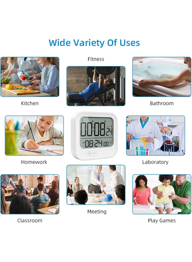 Excefore Digital Pomodoro Timer and Alarm Clock, Loud Kitchen Countdown Timer Desk Stopwatch, Magnetic Programmable Table Timer Tomato Clock for Productivity Time Management, 12/24H, White Backlight, Vibration - Image 4