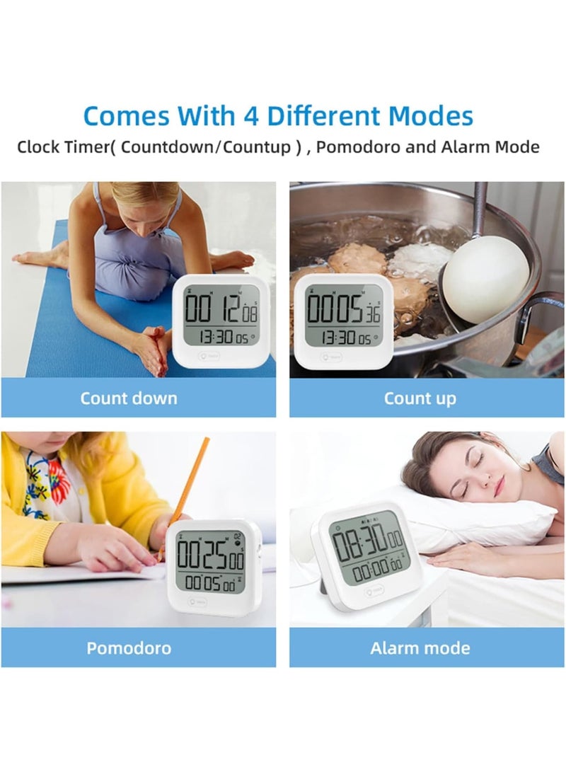 Excefore Digital Pomodoro Timer and Alarm Clock, Loud Kitchen Countdown Timer Desk Stopwatch, Magnetic Programmable Table Timer Tomato Clock for Productivity Time Management, 12/24H, White Backlight, Vibration - Image 5