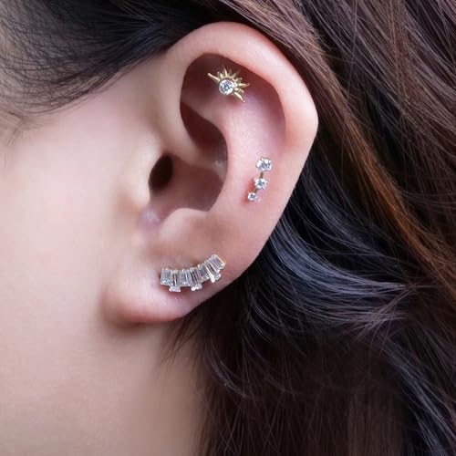 limerencia Pure Titanium F136 Hypoallergenic Piercing Jewelry,Flat Back Internally Threaded Stud Earring 18g for Cartilage/Tragus/Helix/Conch/Nose/Lip - Image 3
