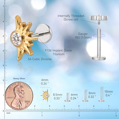 limerencia Pure Titanium F136 Hypoallergenic Piercing Jewelry,Flat Back Internally Threaded Stud Earring 18g for Cartilage/Tragus/Helix/Conch/Nose/Lip - Image 5