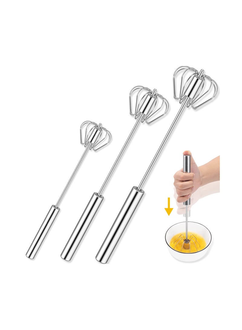 سيوسي 3 Pcs Hand Push Whisk Semi Automatic Egg Stainless Steel Home Blending Beating Stirring 14in 12in and 10in - Image 1