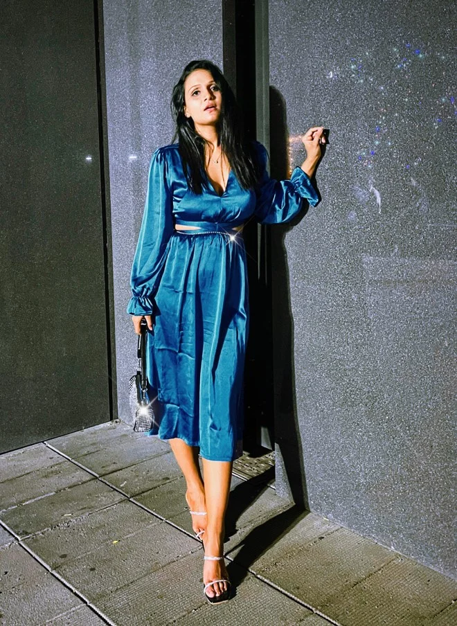 SASSAFRAS Women Blue A-Line Midi Dress