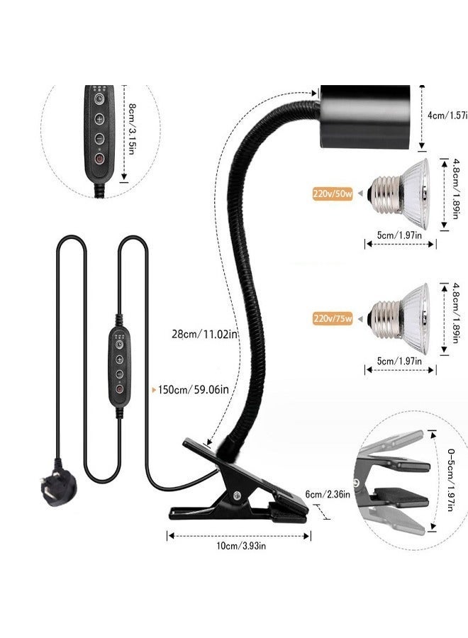 UVA UVB Tortoise Heat Lampmatch 50W75W Clamp on Reptile Heat Bulb 360 Adjustable Aquarium Heating Light E27 Clamp on Pet Heating Emitter for Reptiles Amphibians Lizards Turtle Snakes - Image 2