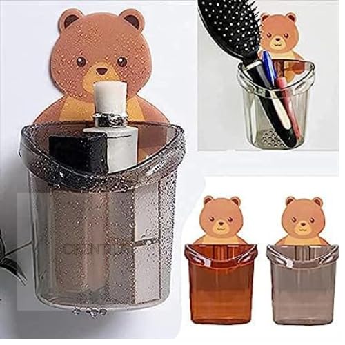 CRENTILA CRENTILA Toothbrush Holder Plastic Stand for Toothpaste, Comb, Brush, Cream,Razor Holder Lotion Kids Bathroom Cup Drain Waterproof Sturdy Self Adhesive,Teddy Bear - Image 5