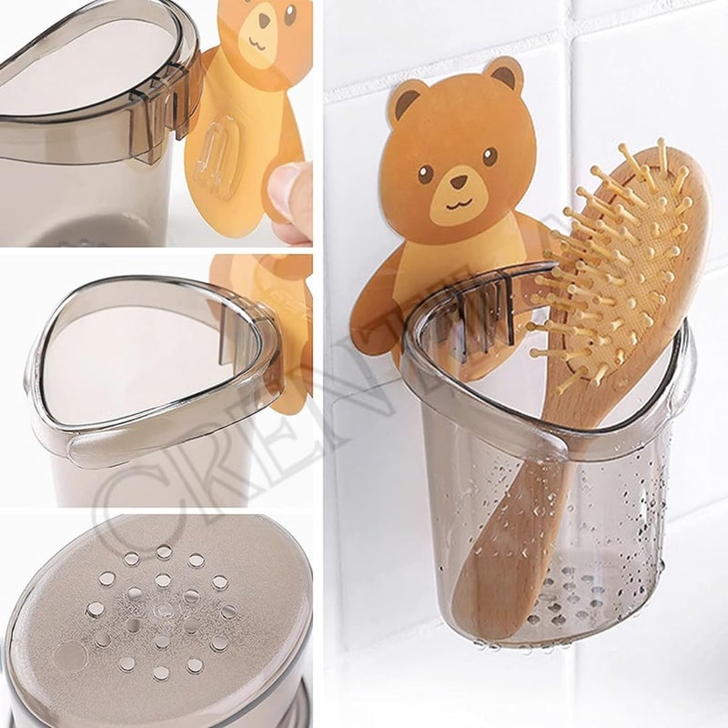 CRENTILA CRENTILA Toothbrush Holder Plastic Stand for Toothpaste, Comb, Brush, Cream,Razor Holder Lotion Kids Bathroom Cup Drain Waterproof Sturdy Self Adhesive,Teddy Bear - Image 2