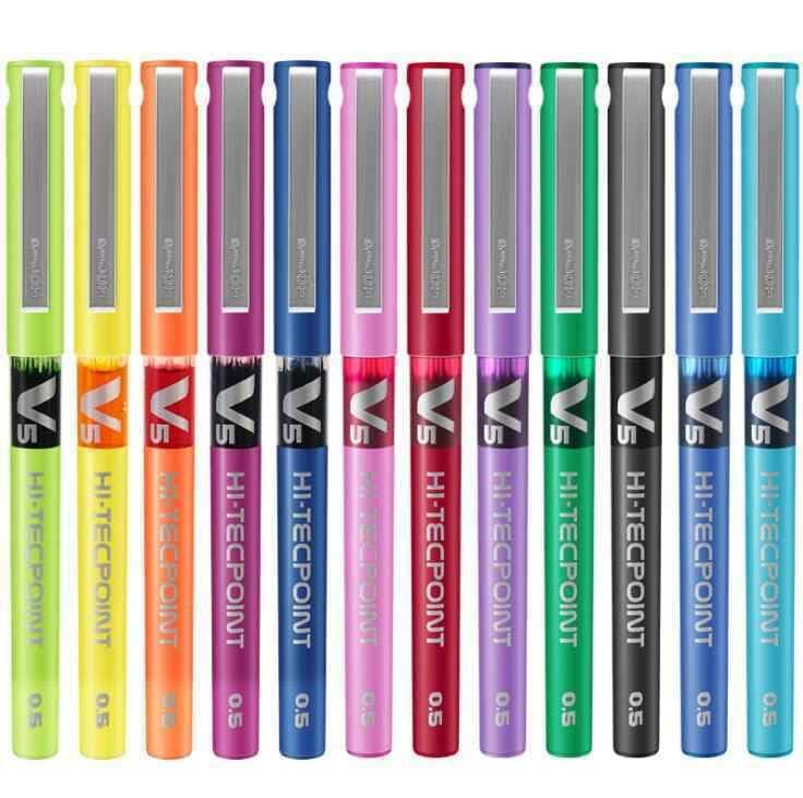 PILOT Hi-Tecpoint V5 Multicolour Set Roller Ball Pen (Pack of 12, Blue, Black, Red, Green, Orange, Yellow, Pink, Violet, Light Blue, Dark Red, Blue-Black, Lime Green) - Image 2