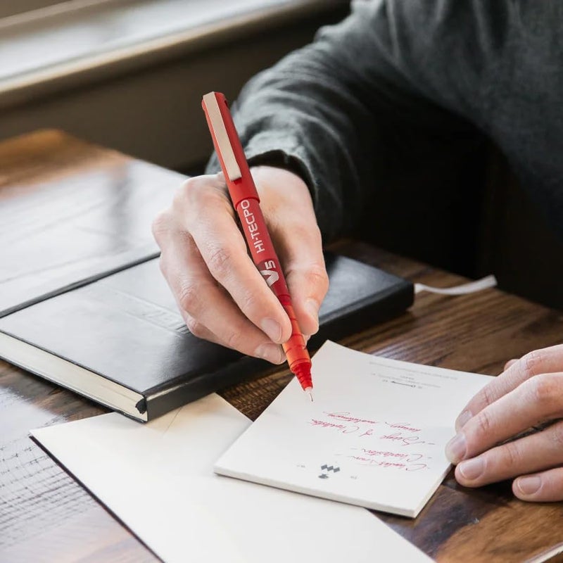 PILOT Hi-Tecpoint V5 Multicolour Set Roller Ball Pen (Pack of 12, Blue, Black, Red, Green, Orange, Yellow, Pink, Violet, Light Blue, Dark Red, Blue-Black, Lime Green) - Image 4