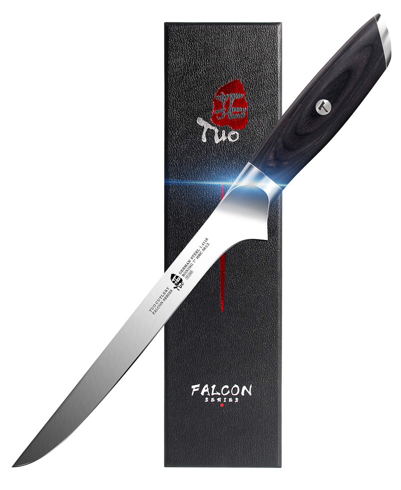 TUO Boning Knife 7 inch  Fillet Knife Flexible Kitchen Knife German HC Steel with Pakkawood Handle  FALCON SERIES with Gift Box