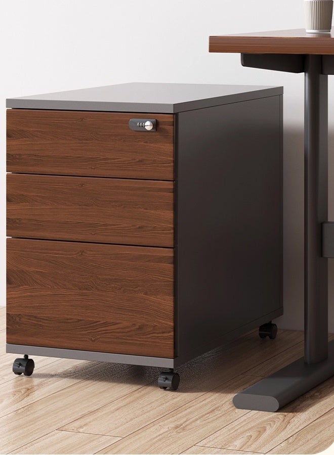 كيكي خزانة تخزين متنقلة منزلية، خزانة ملفات مع قفل، خشبية، بني ورمادي، 48*40*56 - Image 1