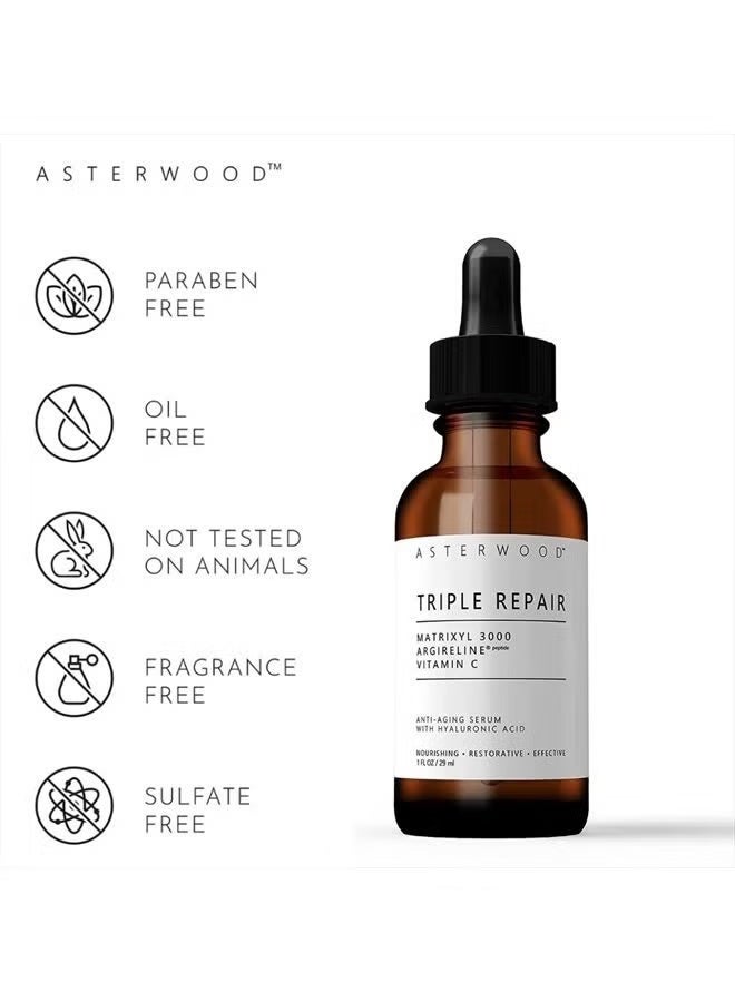 أستروود سيروم الوجه  Triple Repair Matrixyl 3000 + Argireline + حمض الهيالورونيك + فيتامين C العضوي؛ سيروم مضاد للشيخوخة، سيروم مضاد للتجاعيد، منتجات العناية بالبشرة، 29 مل/1 أونصه - Image 2