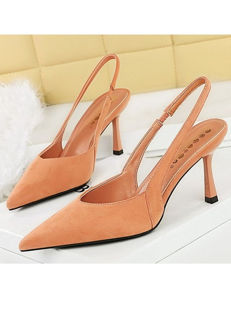 BIGTREE Women's Closed Pointed Toe High Heels With Ankle Straps Stiletto Sandal Pumps Nude Pink 8CM - Image 1