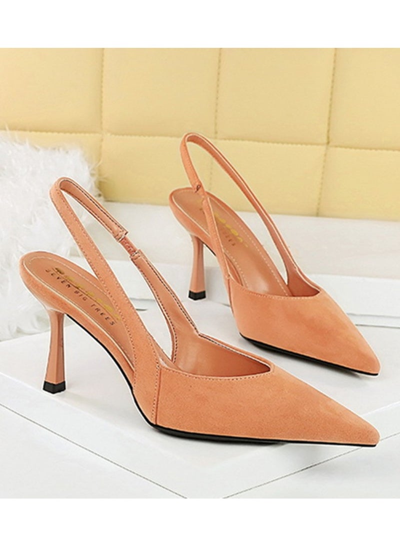 BIGTREE Women's Closed Pointed Toe High Heels With Ankle Straps Stiletto Sandal Pumps Nude Pink 8CM - Image 2