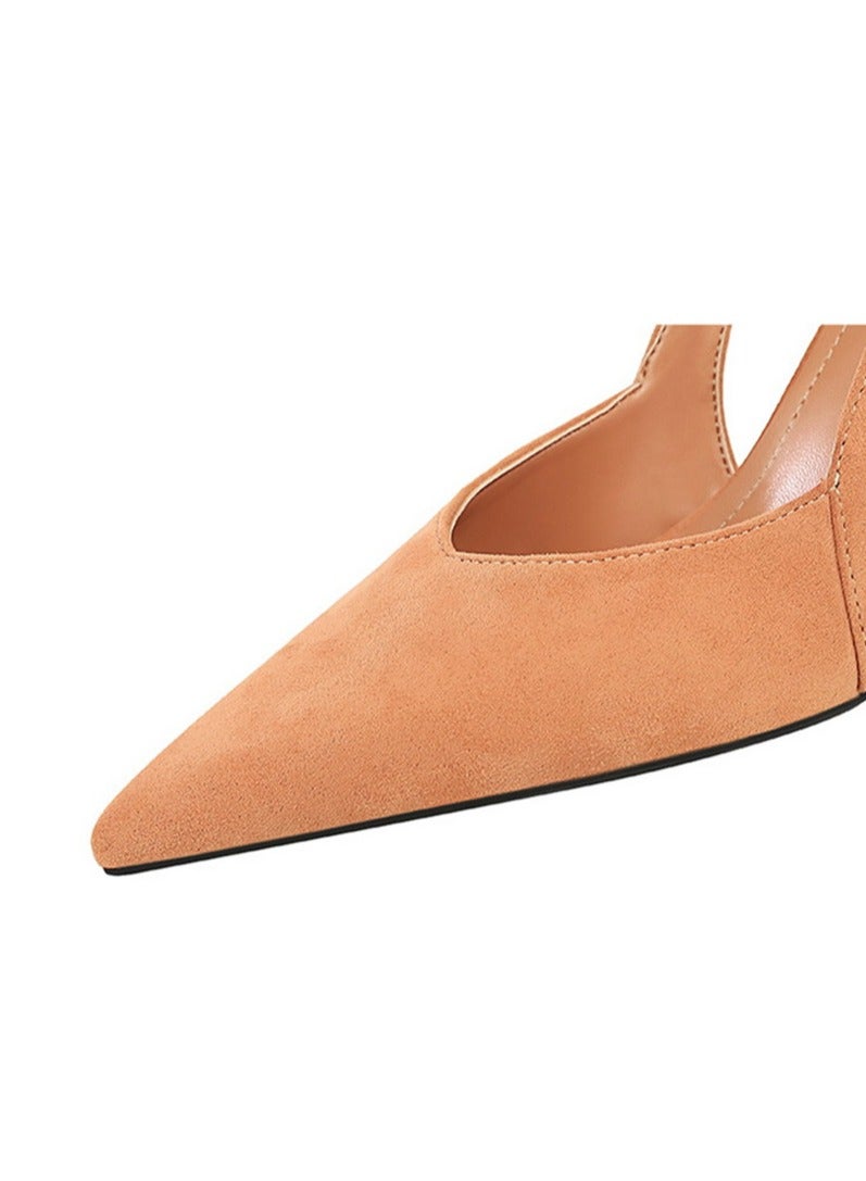 BIGTREE Women's Closed Pointed Toe High Heels With Ankle Straps Stiletto Sandal Pumps Nude Pink 8CM - Image 5