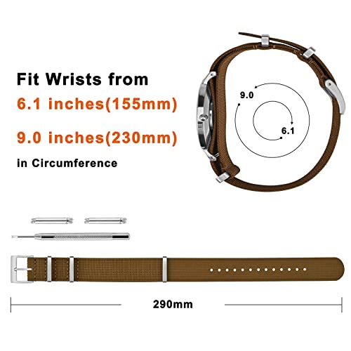 ANNEFIT Nylon Watch Band 20mm, One-Piece Waterproof Military Watch Straps with Heavy Silver Buckle (Brown) - Image 4