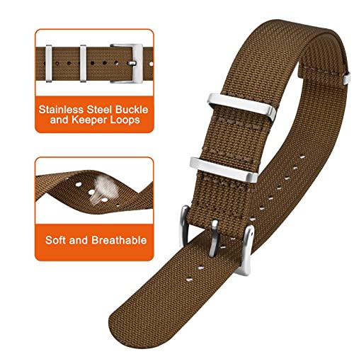 ANNEFIT Nylon Watch Band 20mm, One-Piece Waterproof Military Watch Straps with Heavy Silver Buckle (Brown) - Image 3