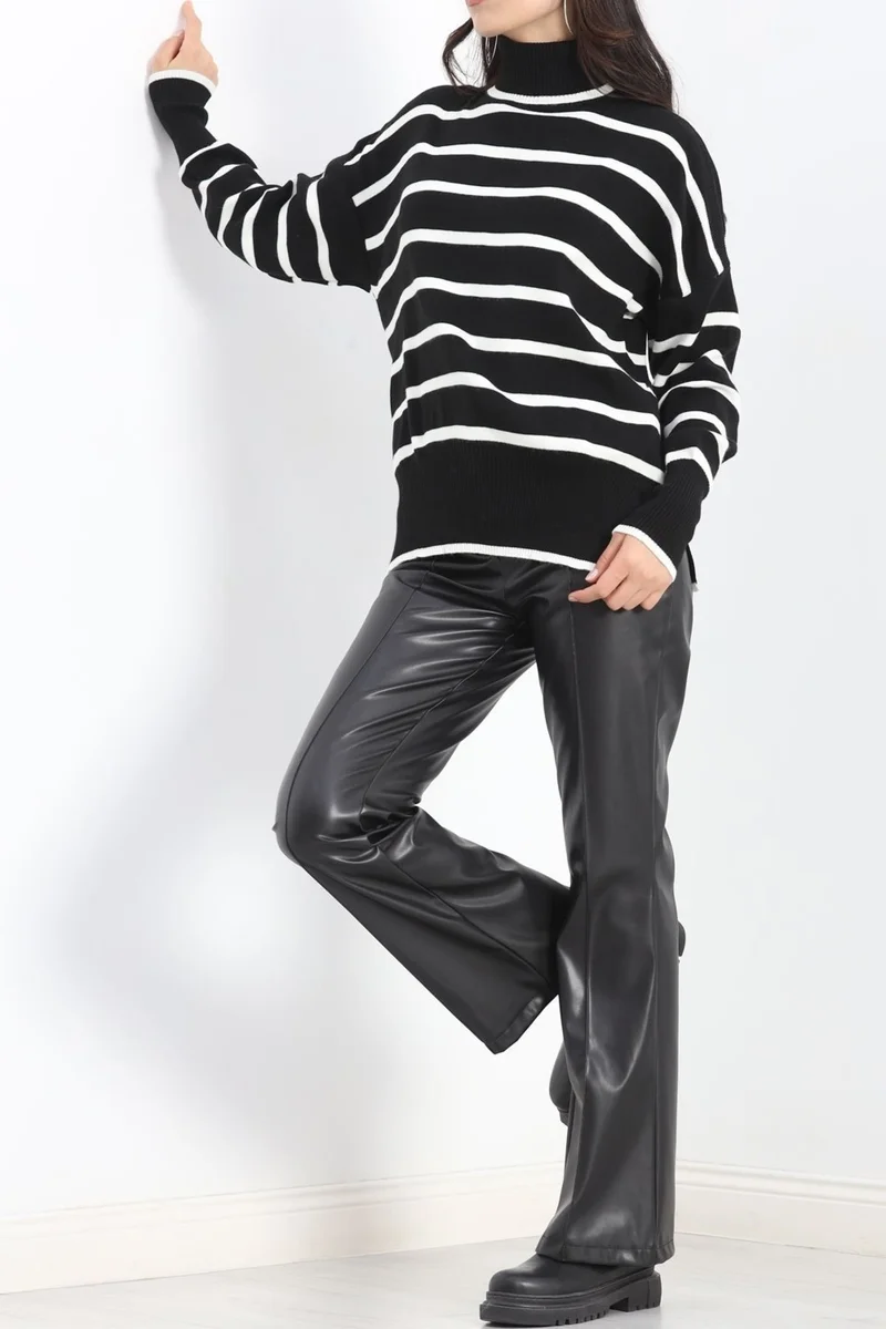 Hilal Giyim Turtleneck Striped Knitwear Blouse Blackbone - 12060.1577.