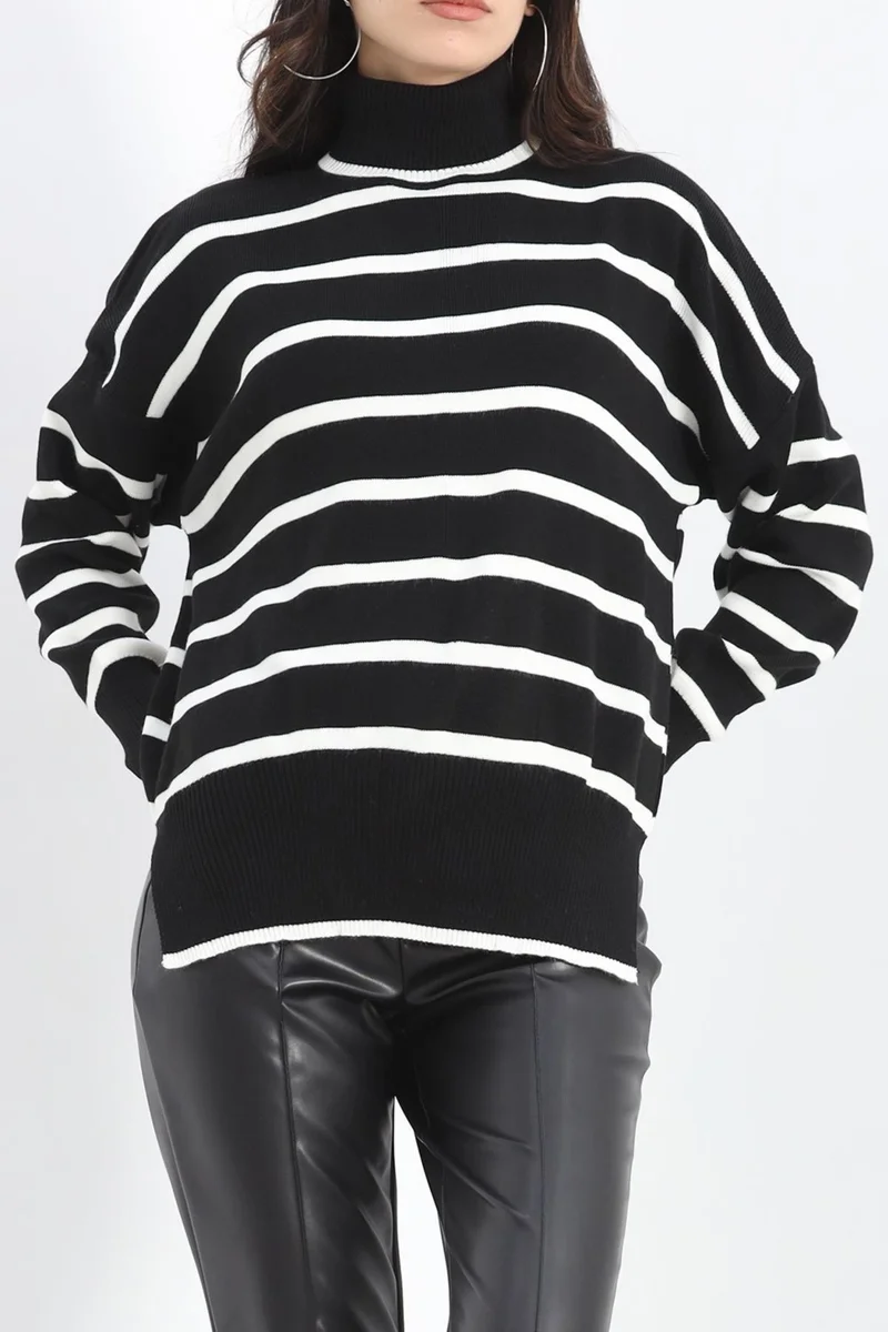 Hilal Giyim Turtleneck Striped Knitwear Blouse Blackbone - 12060.1577.
