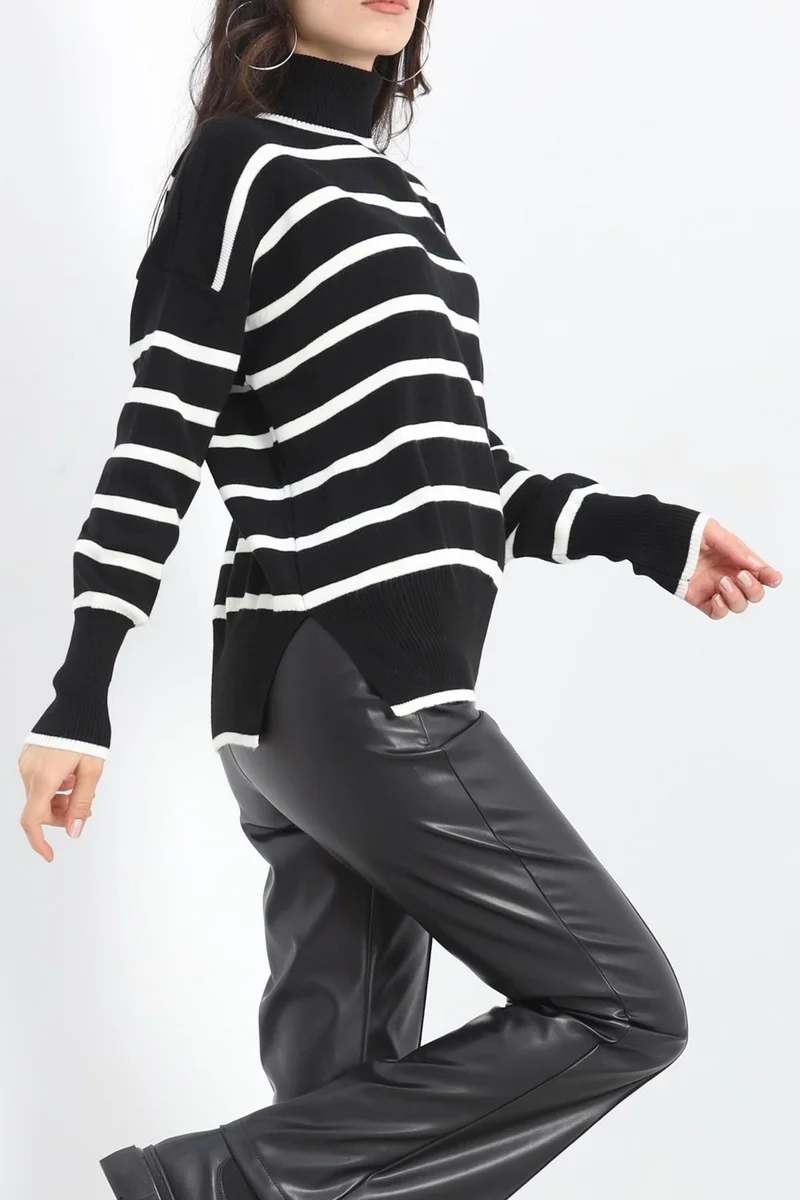 Hilal Giyim Turtleneck Striped Knitwear Blouse Blackbone - 12060.1577.
