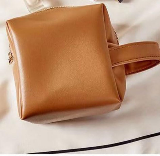 Square waterproof leather portable makeup bag portable small multifunctional mini storage bag with high appearance value(E) - Image 3
