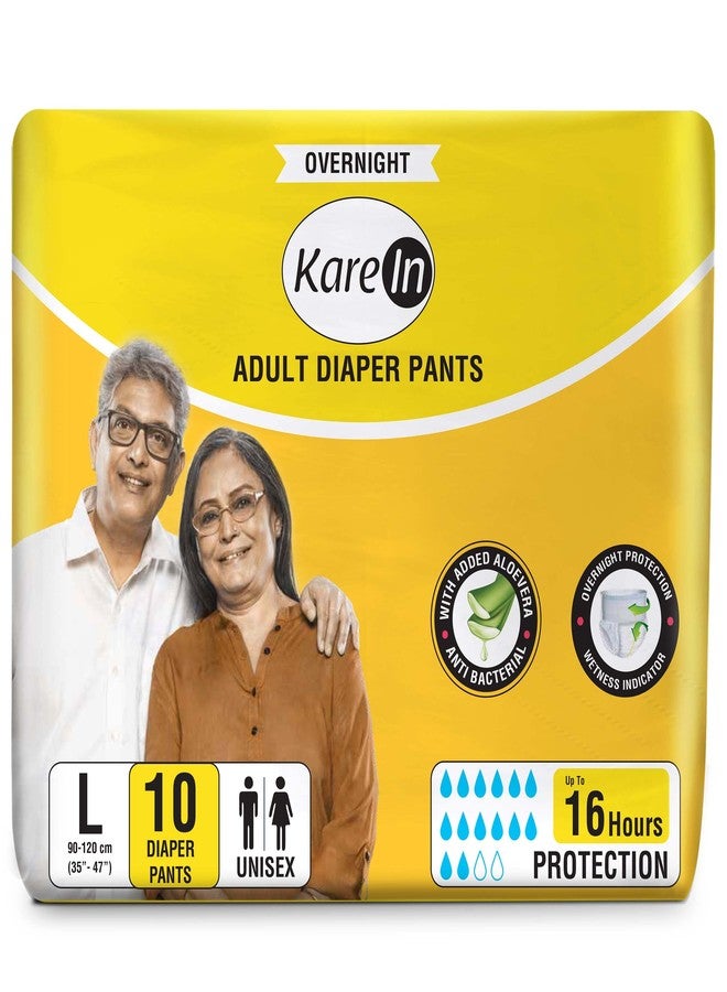 KareIn Overnight Adult Diaper Pants, Large 90-120 Cm (35"- 47"), 10 Count, Unisex, Leakproof, Elastic Waist, With Aloe Vera Lotion, Anti-Bacterial, ADL, Wetness Indicator - Image 1