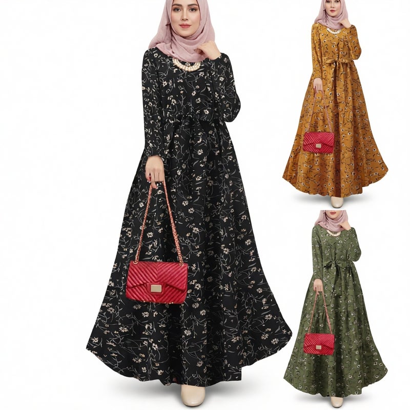 Printed Long Sleeve Loose Fit Maxi Dress - Image 1